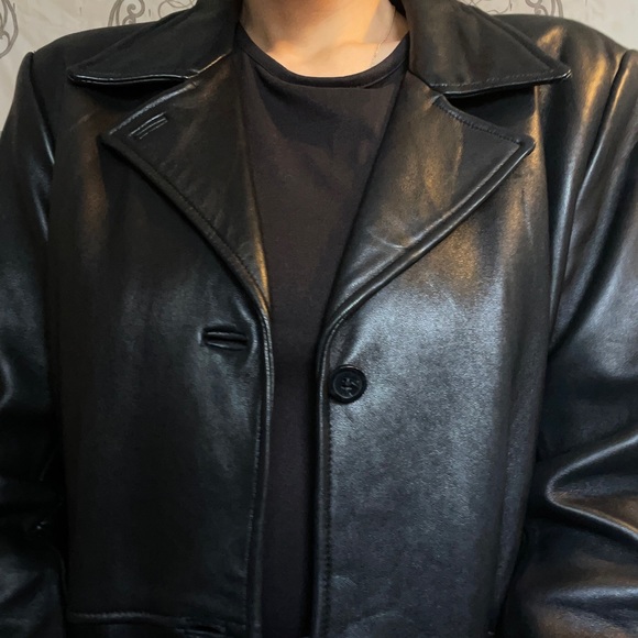 Black genuine leather long jacket. Fully lined. - Picture 10 of 13